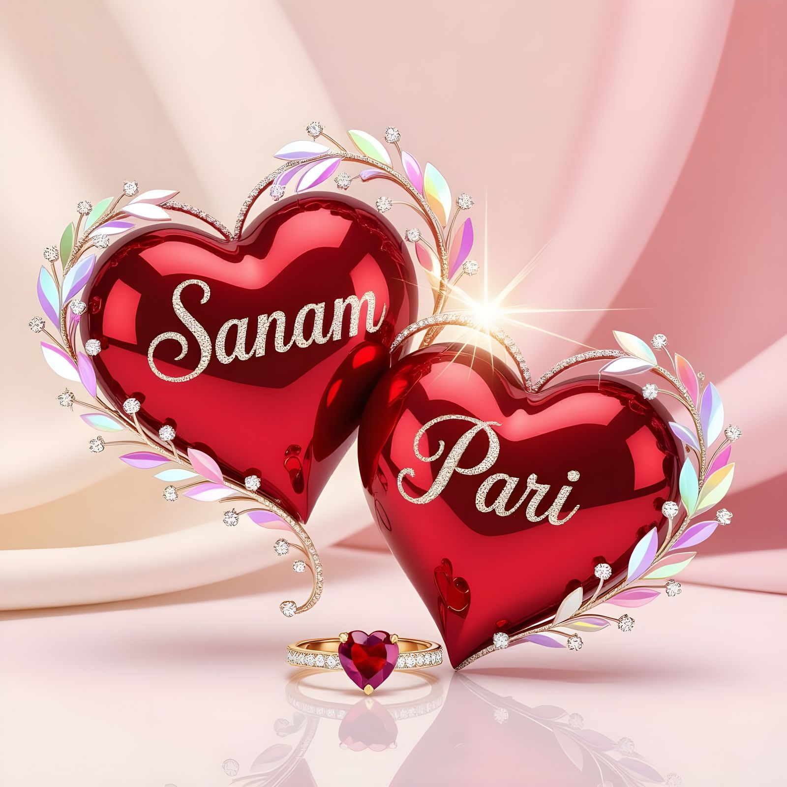 Luxurious Valentine's Day Card with Intertwined Ruby Hearts