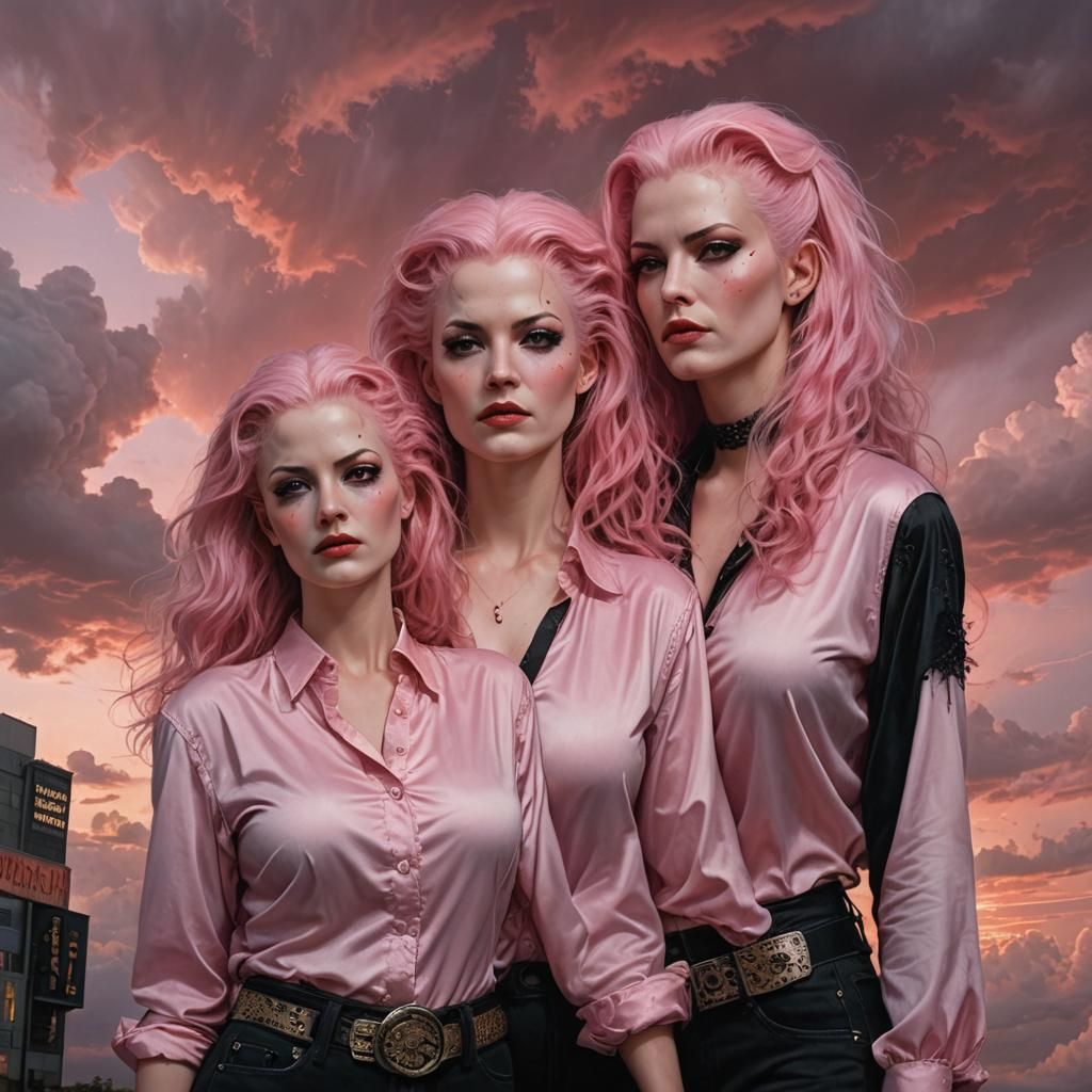 Twin Hyperrealistic voluptuous female enchantresses with Pink Haired Pinheads from the Hellraiser movie, With extremely ...