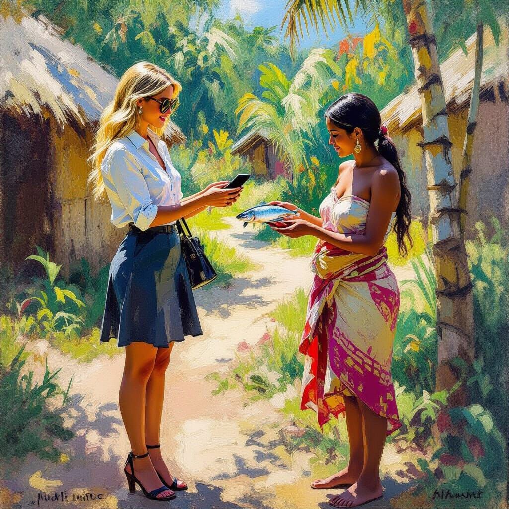 Businesswoman Trades Smartphone for Fish in Amazon Village