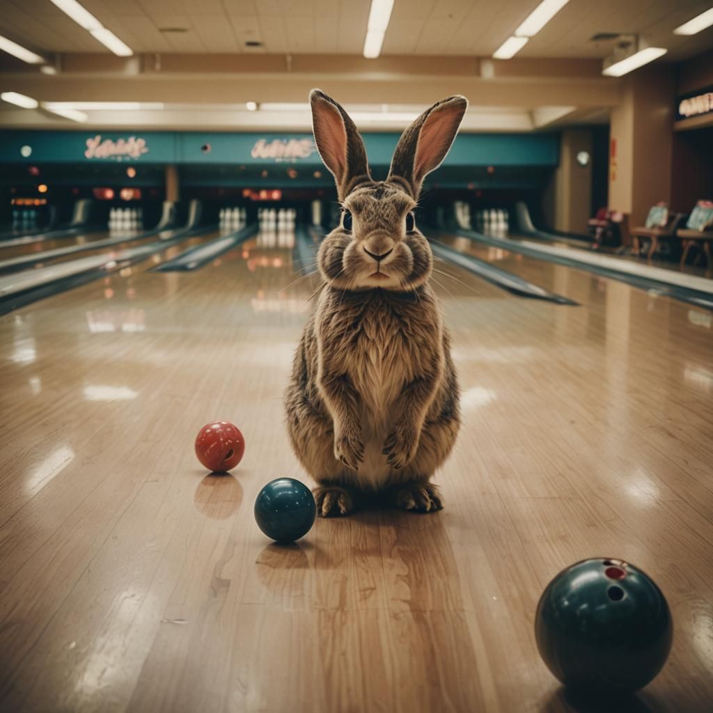 Bunnies Play Bowling: Cinematic Film Still