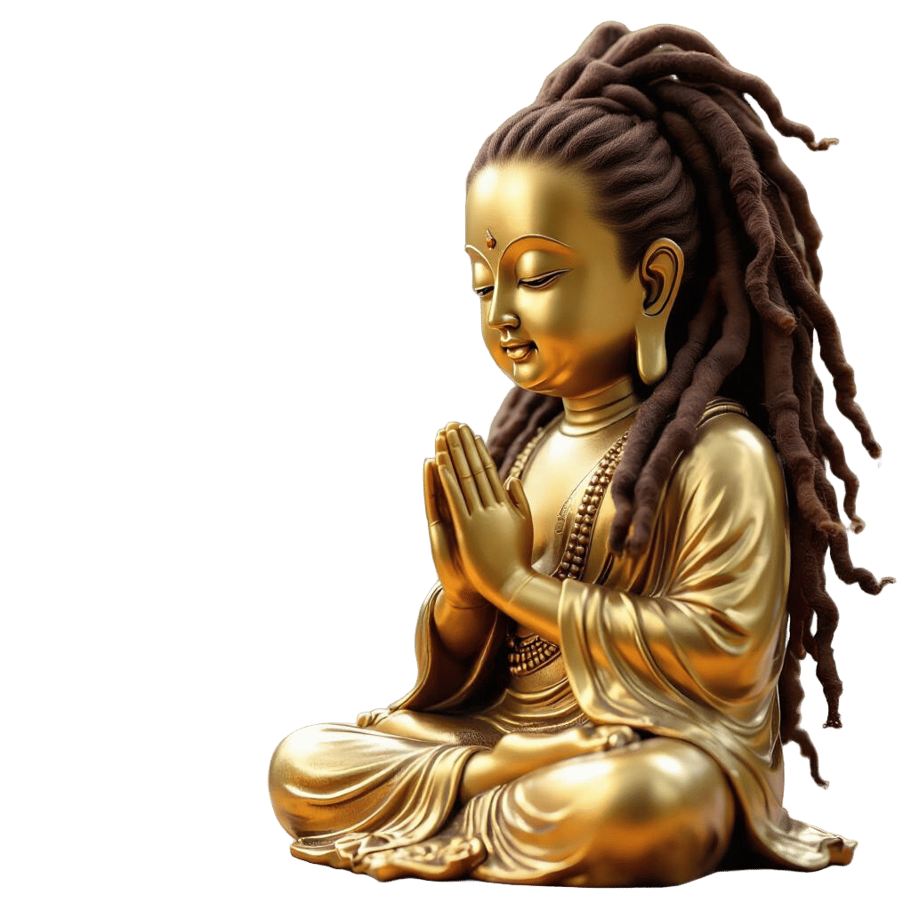 Golden Baby Buddha with Dreads Praying