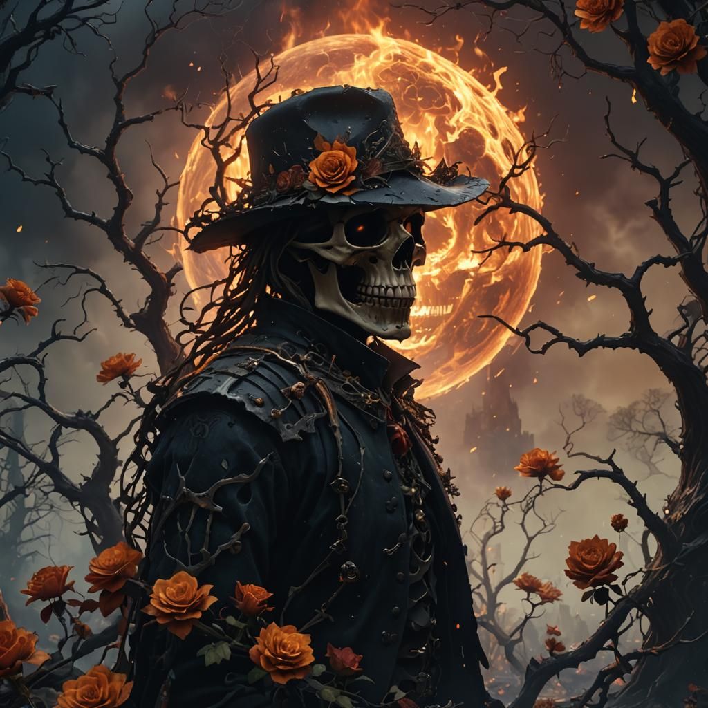 Flaming Skeleton: Detailed Matte Painting