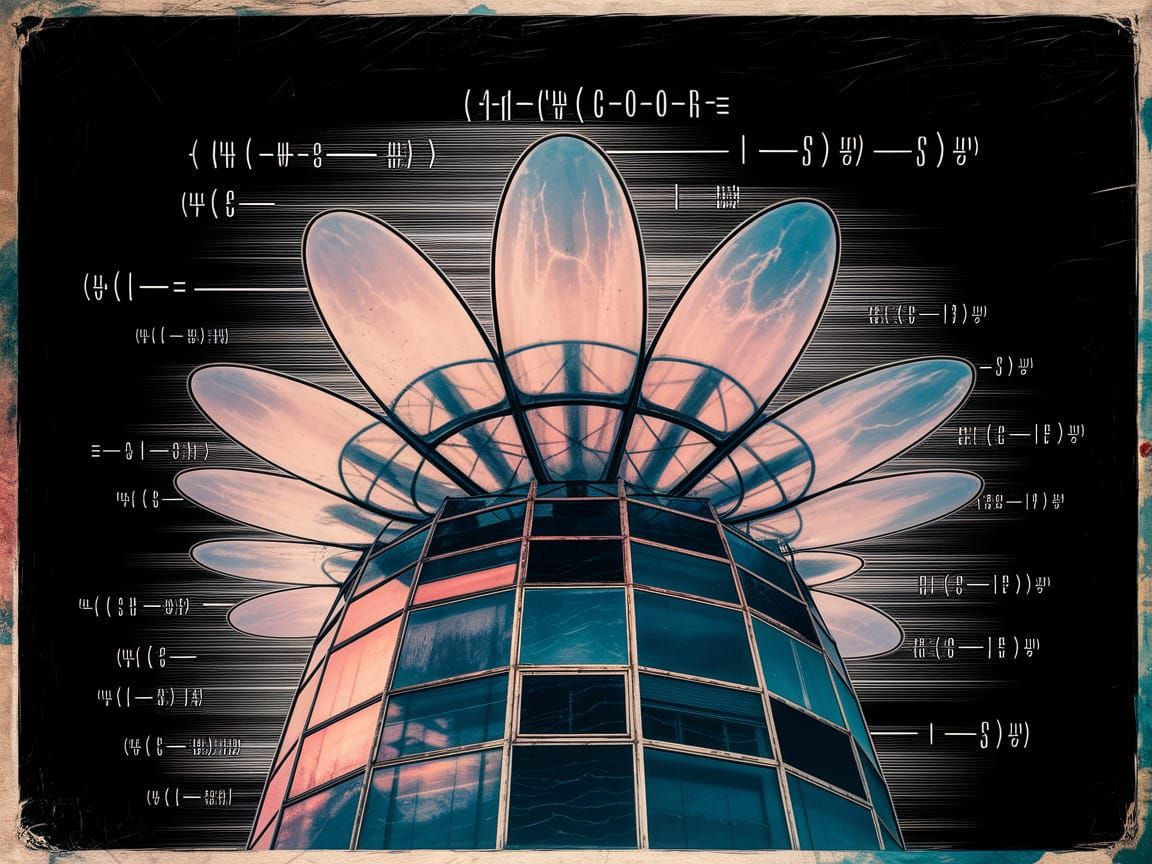 Futuristic Flower Building with Glitchcore Backdrop