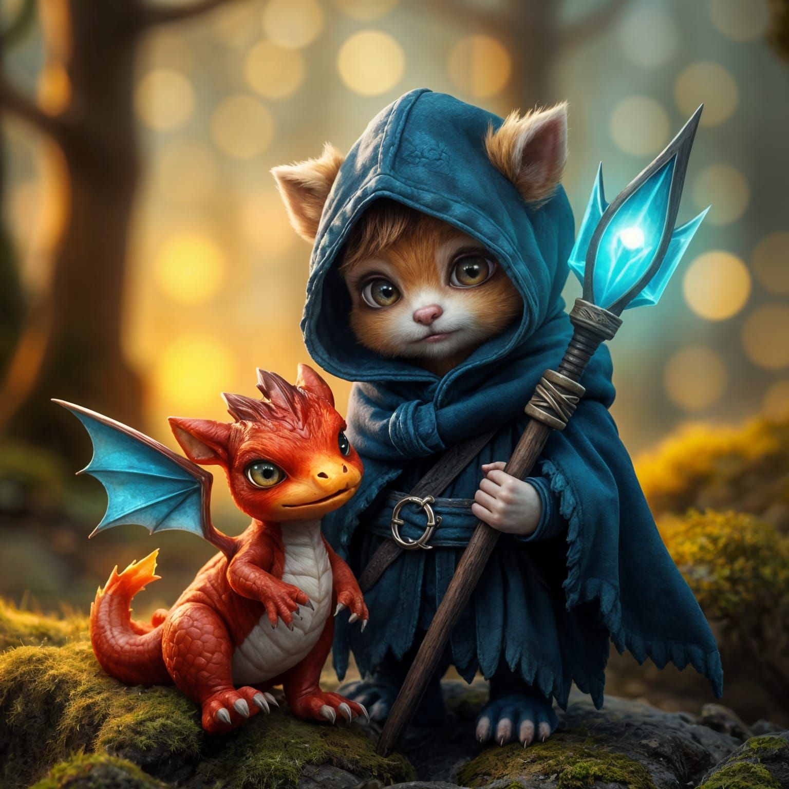Mystical Forest: Furry Creature and Miniature Dragon