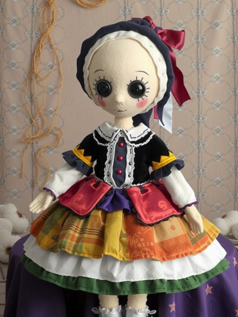 Vibrant Patchwork Doll in Textured Fabrics