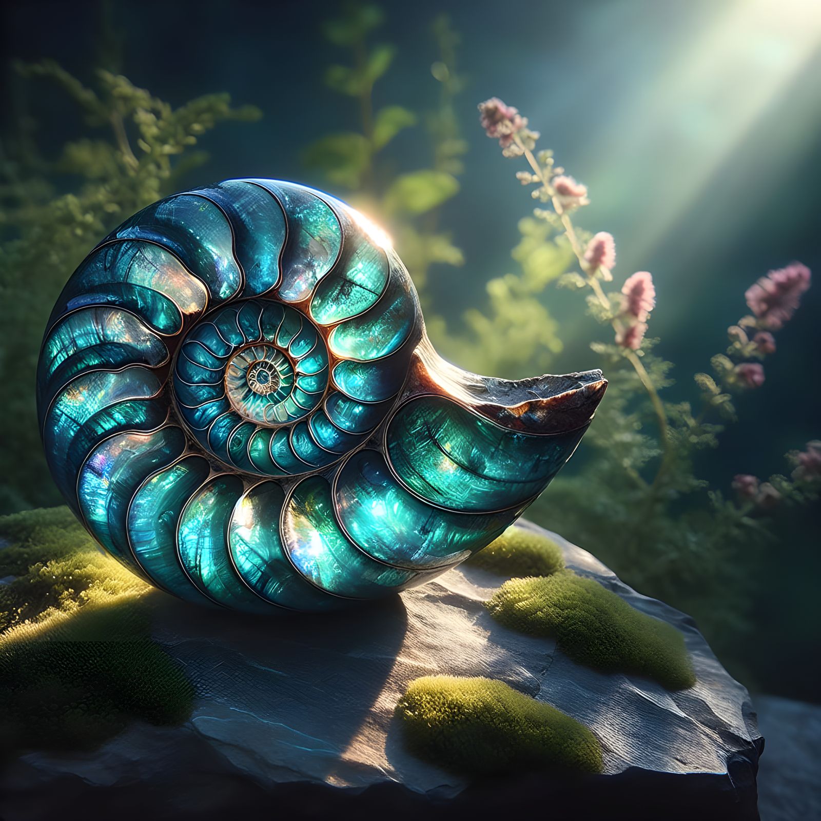 Iridescent Fossilized Ammonite Shell Macro Photograph