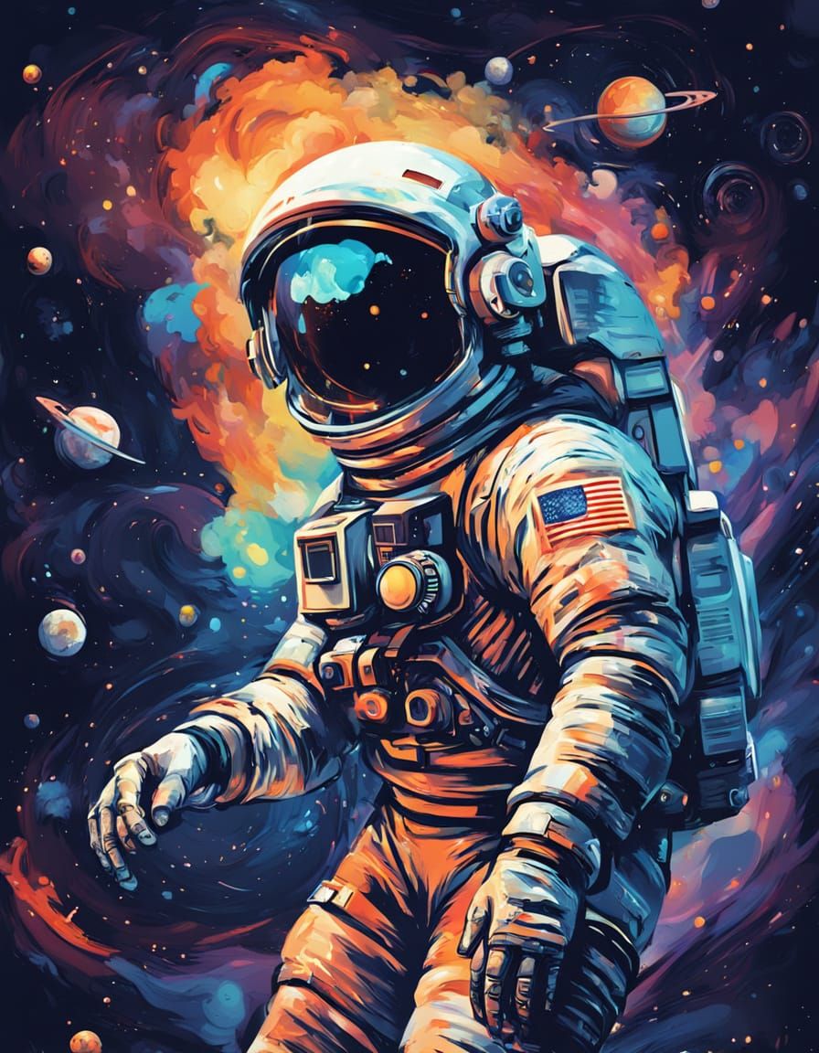 Surreal Cosmic Voyager in Impressionist Galaxy