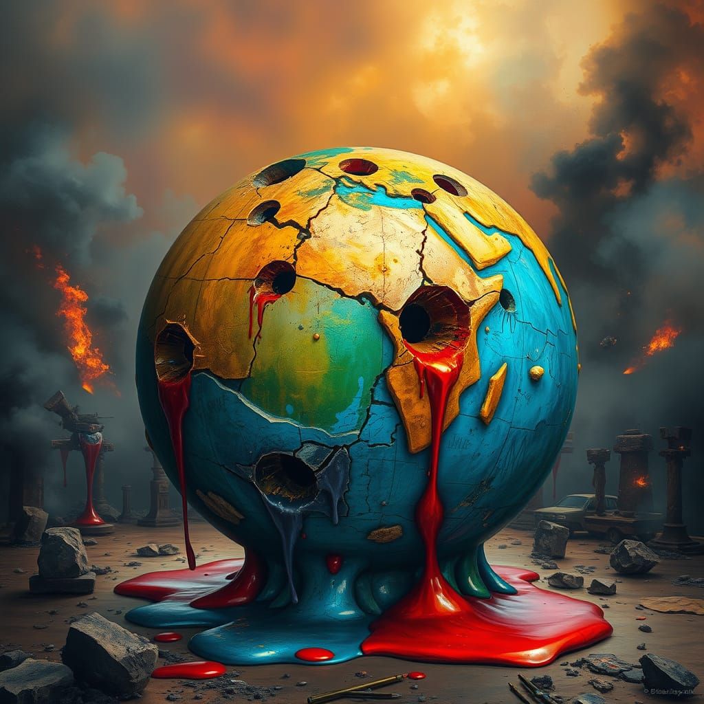 Surreal Earth Mourns in Tears of Worn Stone and Melted Metal