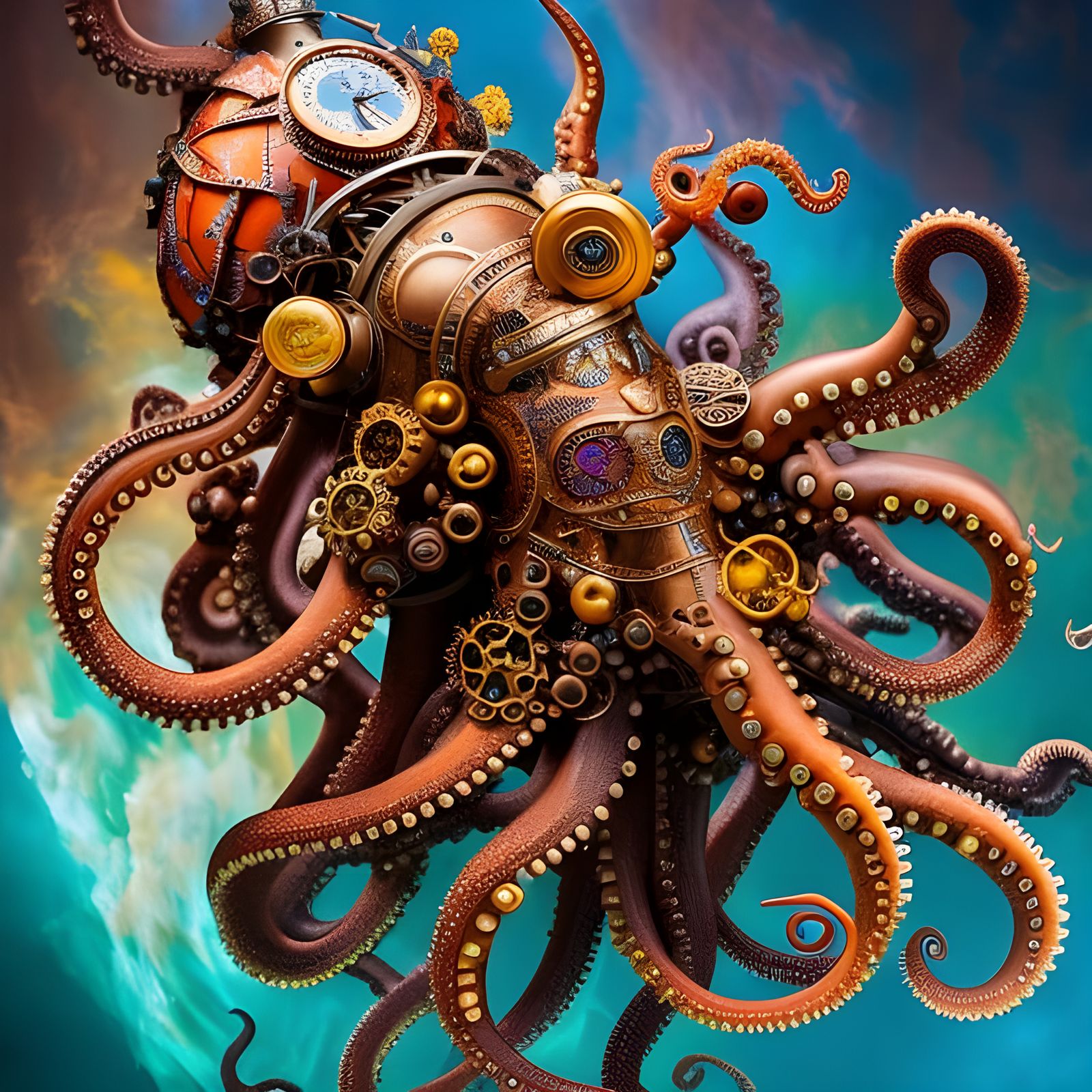 Steampunk Octopus Engine in Coral Reef Masterpiece