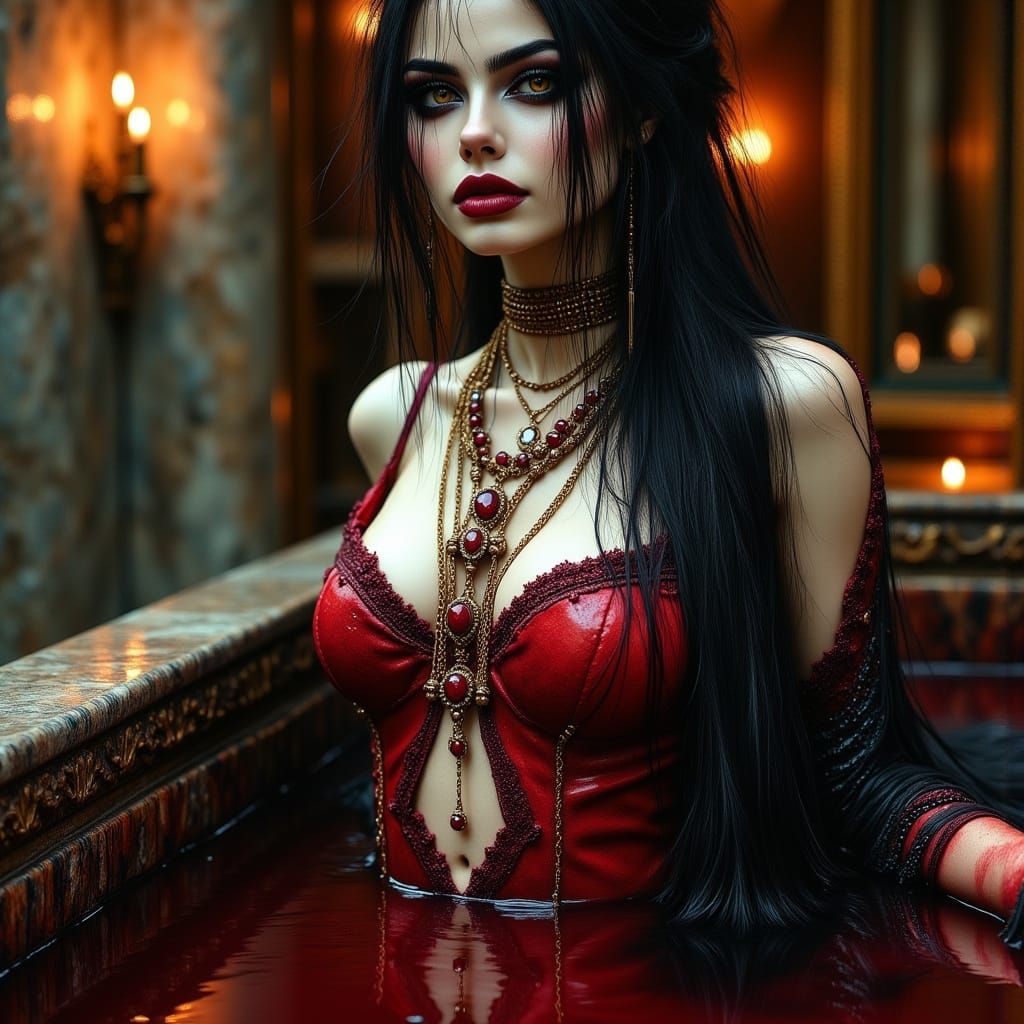 Ethereal Vampire Rising from Crimson Depths