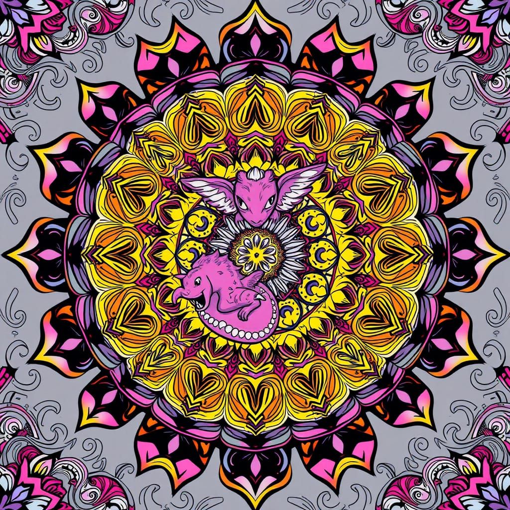 Vibrant Mandala Coloring Page in 3D Anime Style
