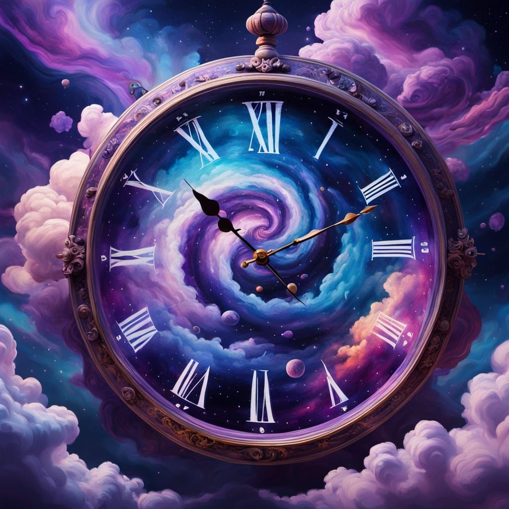 Cosmic Clock in a Surrealist Oil Painting