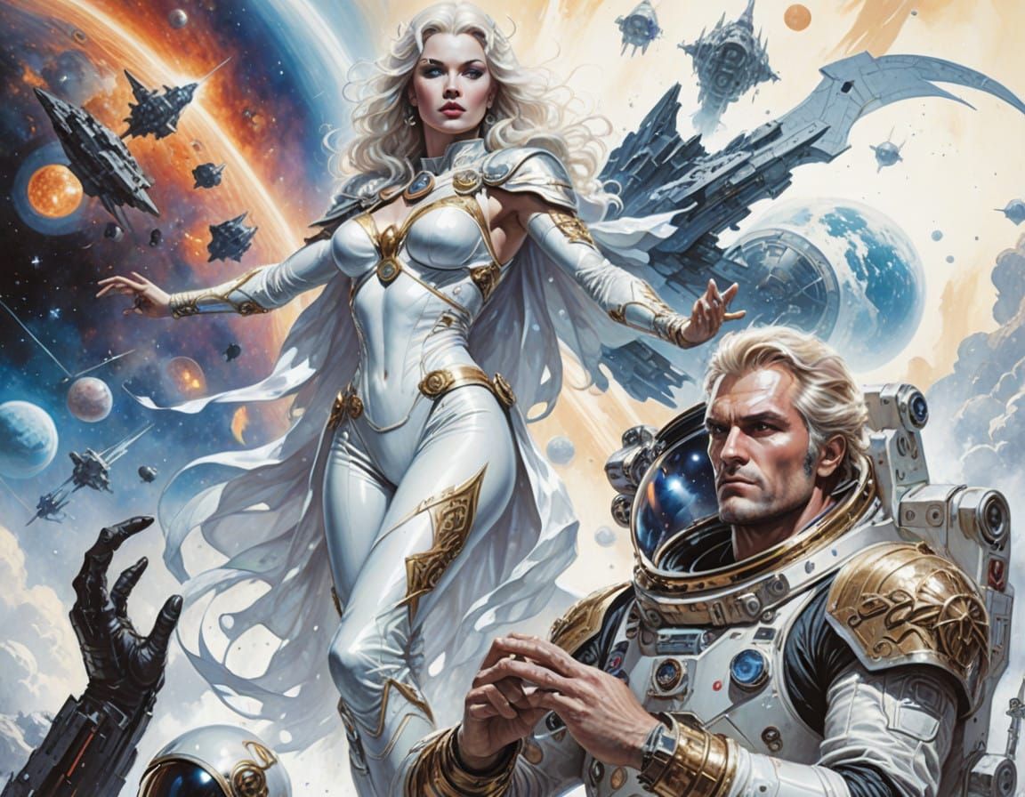 Sultry Space Goddess in Baroque Oil Painting Style