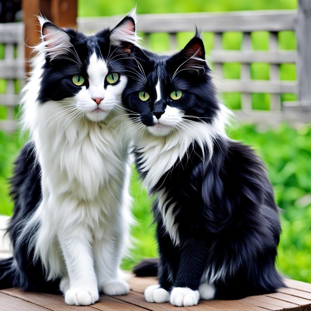 Duality of Long-Haired Black and White Cats