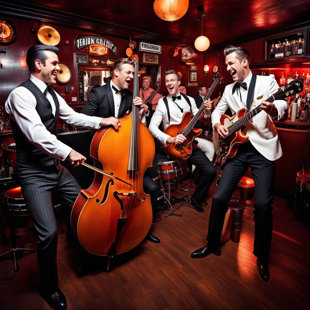 Rockabilly Band Plays Live in a Crowded Bar