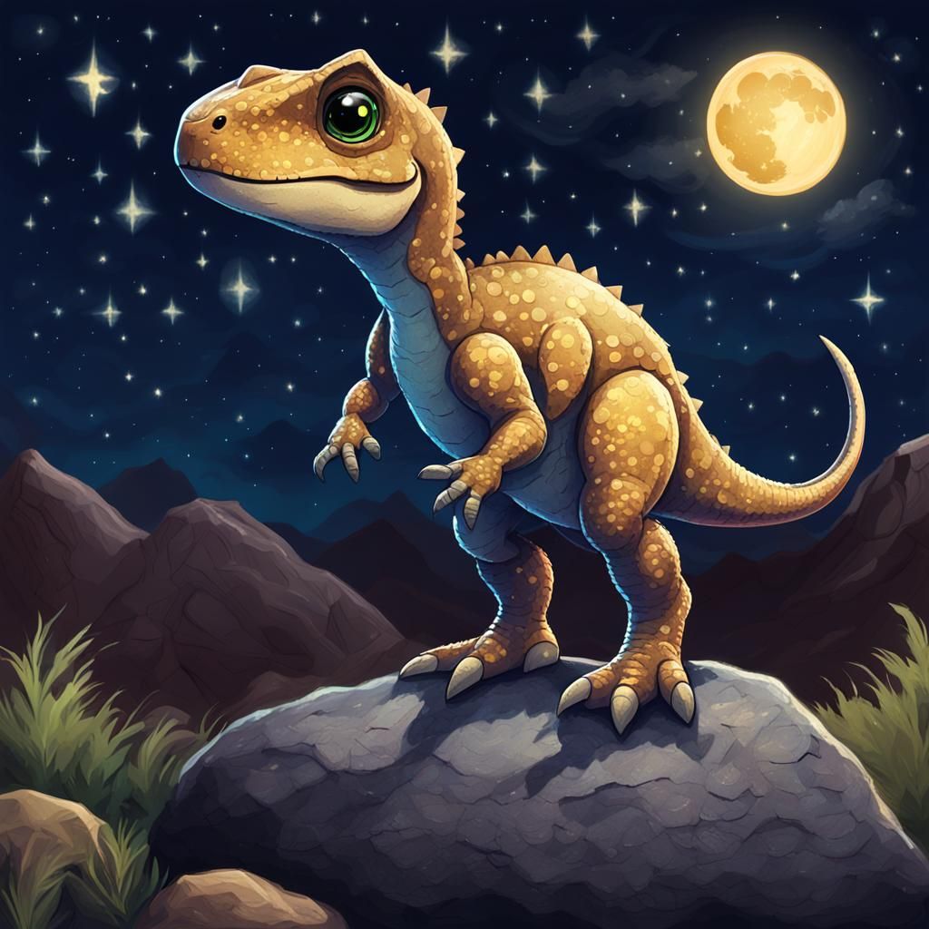 Mouse-Sized T-Rex Gazing at Night Sky