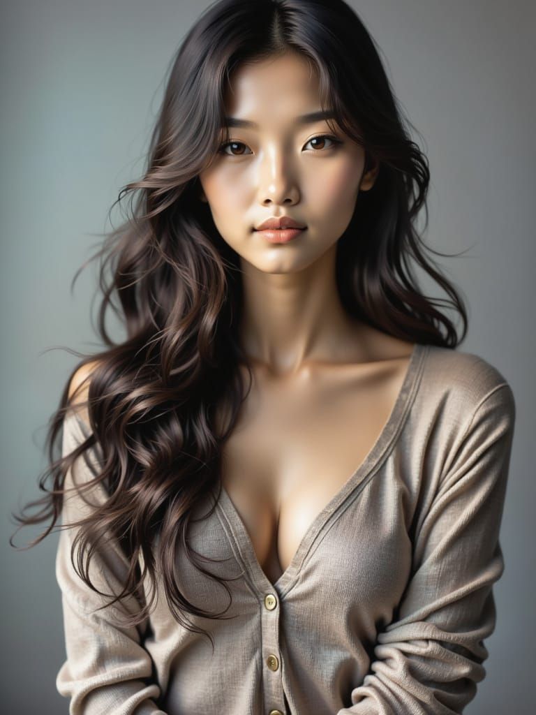 Young Woman Portrait in Softly Lit Studio