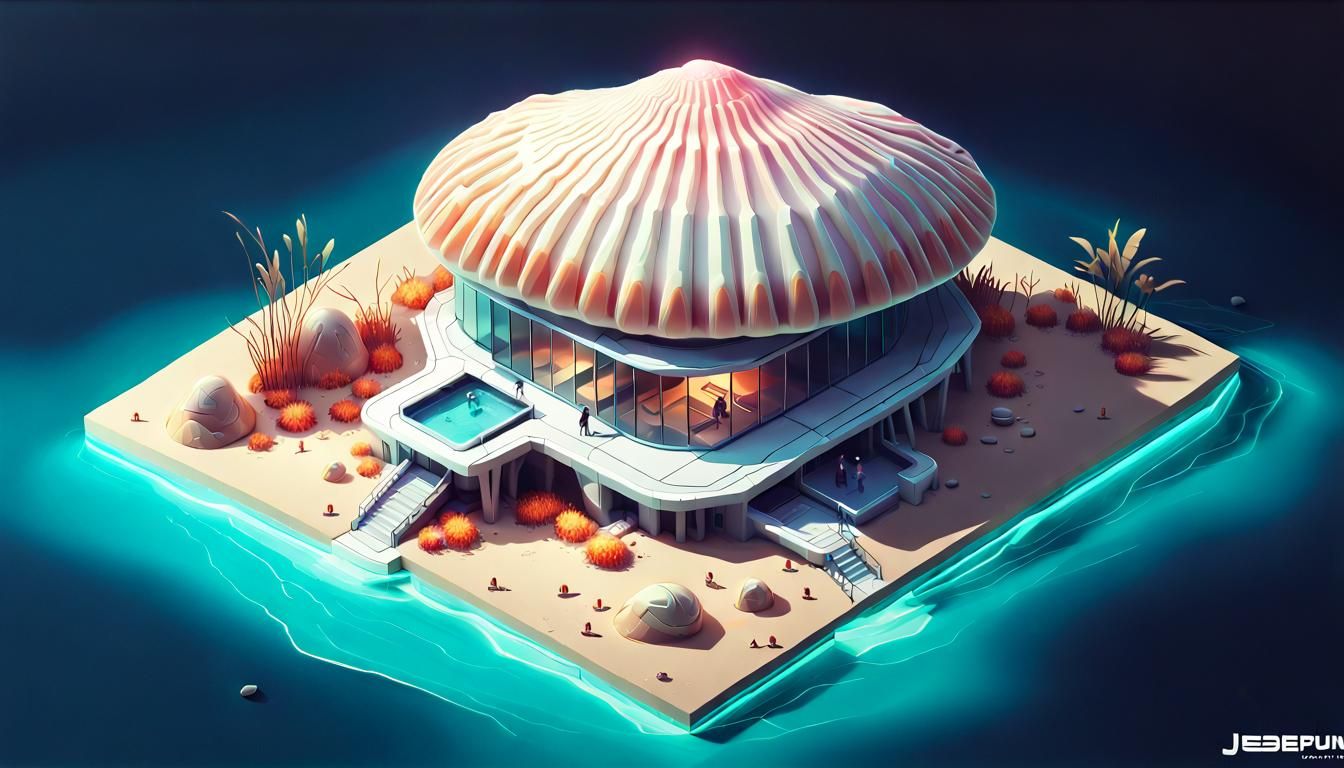 Futuristic Seashell Building: Isometric Diorama