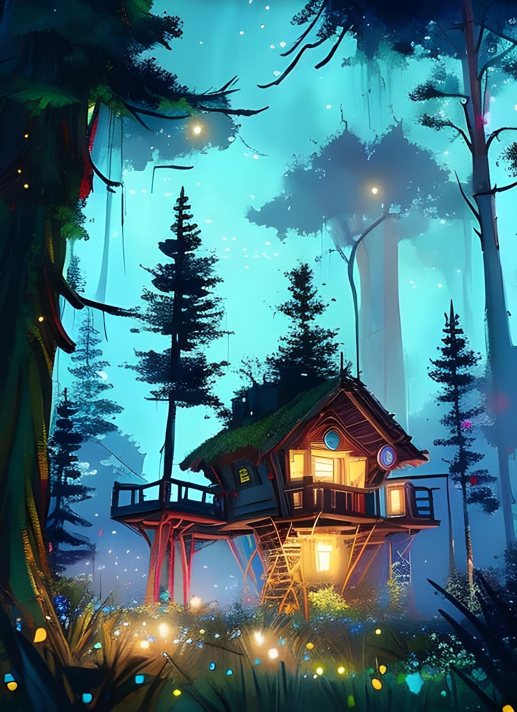 Magical Star Treehouse in Storybook Realism