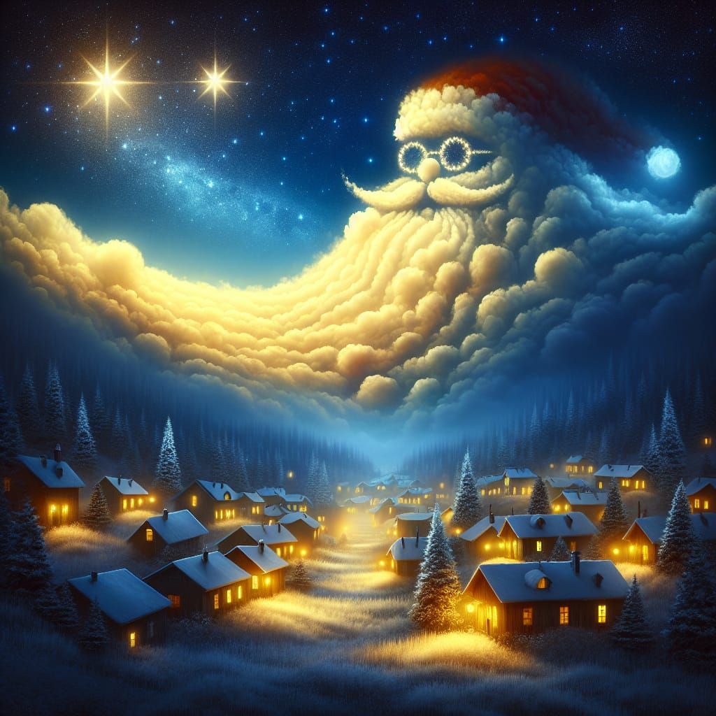 Whimsical Knight's Village in Frosty Hills Under Starry Nigh...