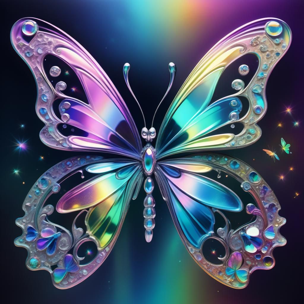 Crystal Iridescent Butterfly with Swirling Colors