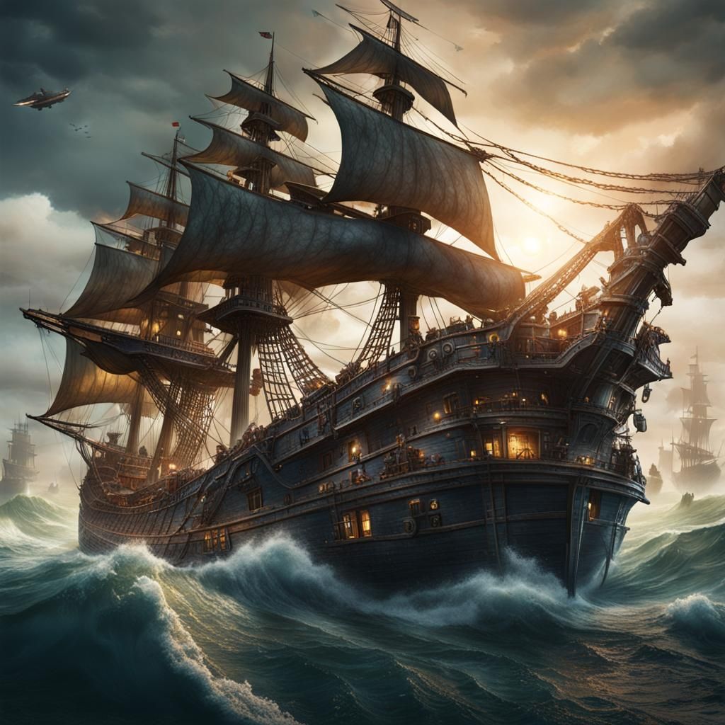 Pirate Ship Under Attack by Leviathan