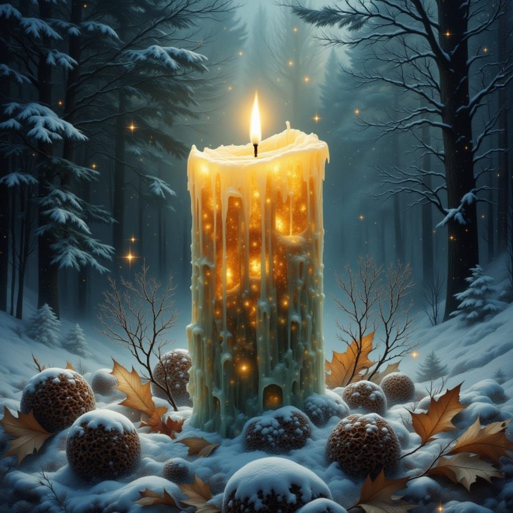 Winter Scene Within a Dripping Candle