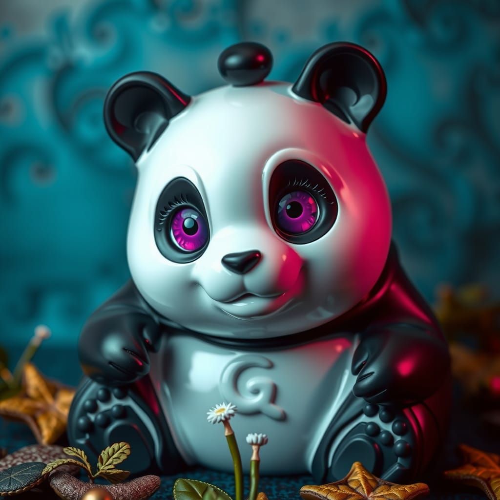 Porcelain Panda Bear Cookie Jar, Digital Matte Painting