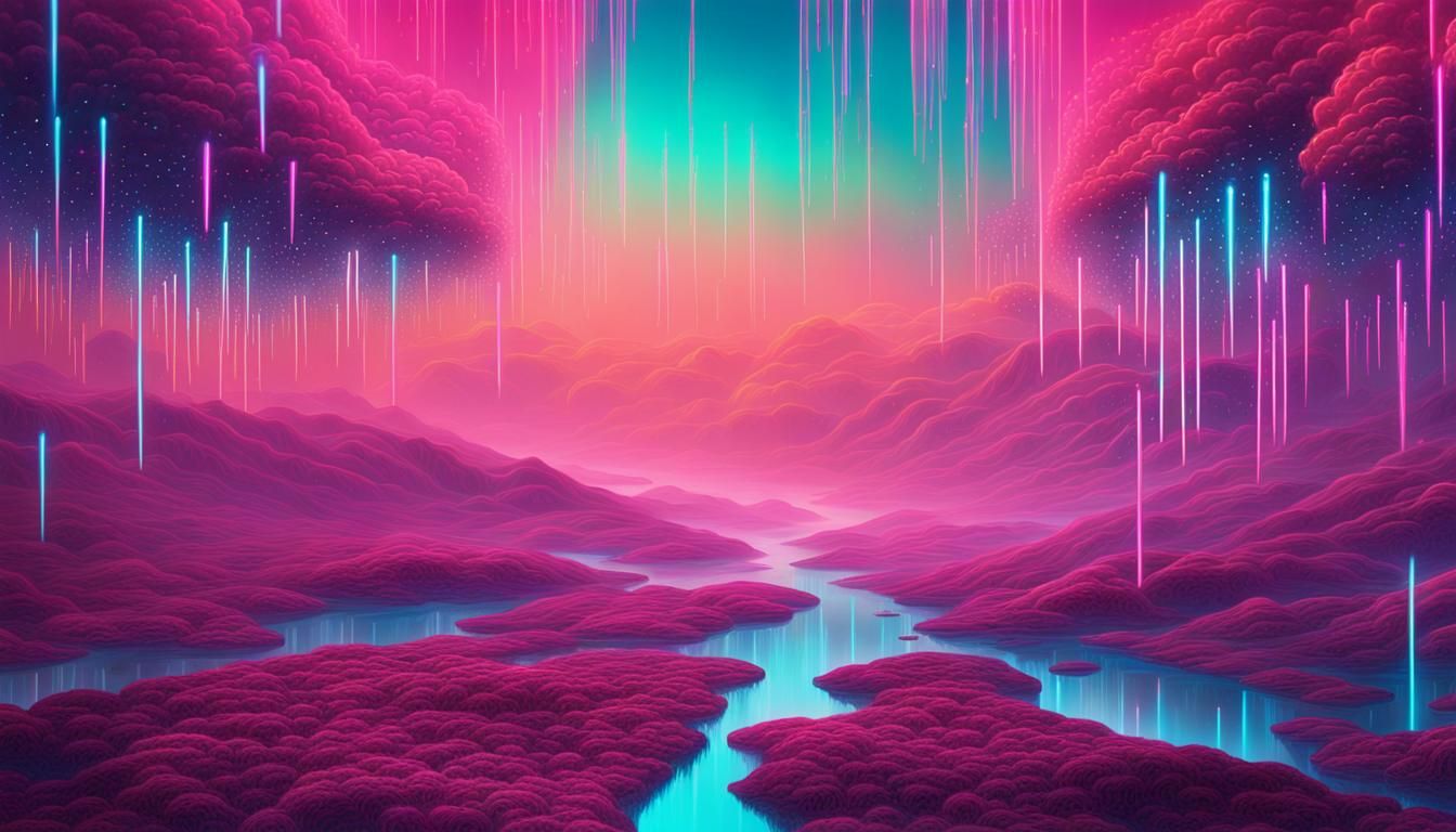 Neon Cybernetic Dreamscape in Surreal Digital Art