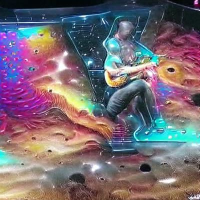 Guitarist's Astral Solo: Cosmic Holographic Illustration