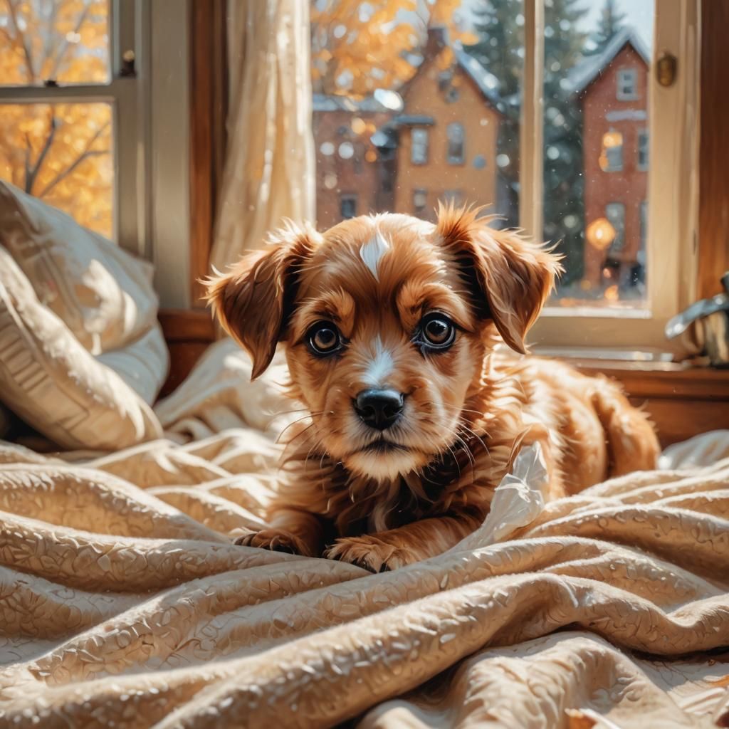Adorable Puppy Portrait in Norman Rockwell Style