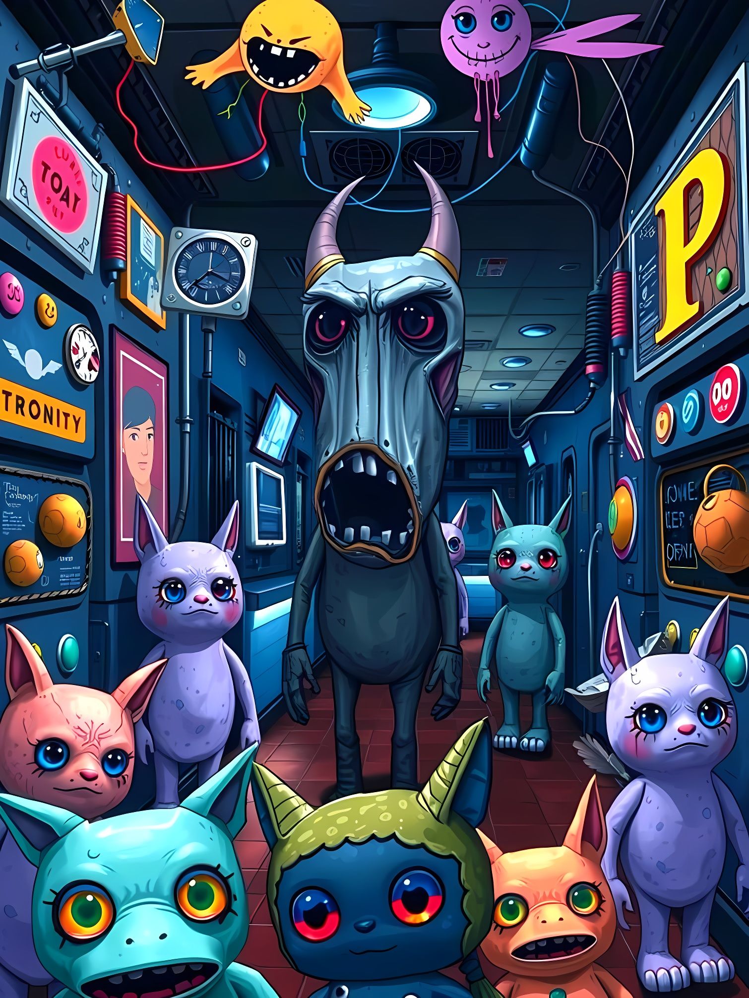 Morbid Plushies in Surreal Metro Space: Cutecore Dreamscape