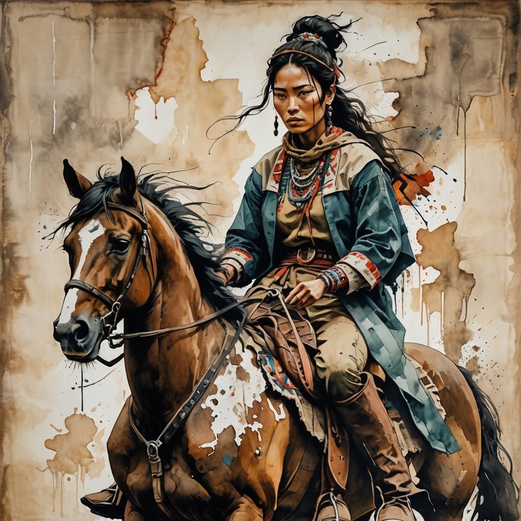 Navajo Woman on Horse in Abstract Expressionism