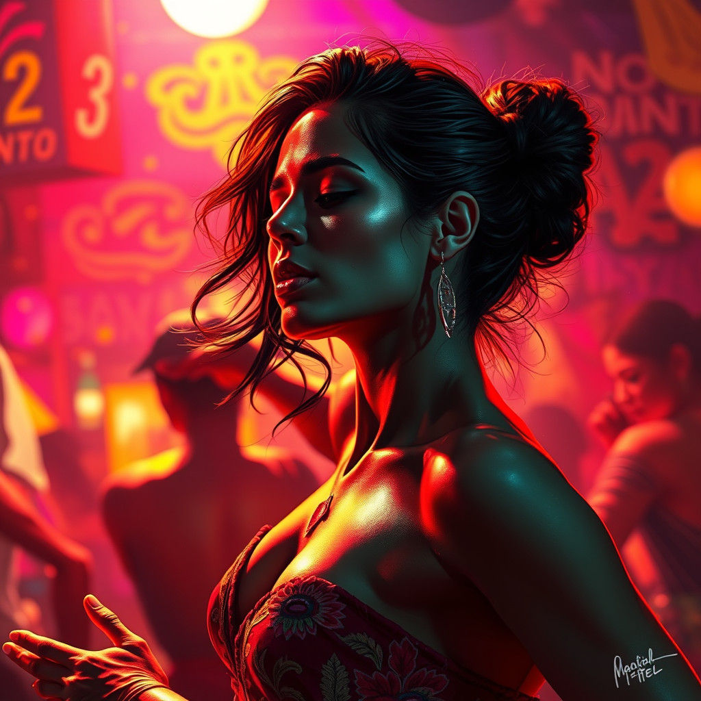 Latin Dancer in Hyperrealistic Splash Art Style