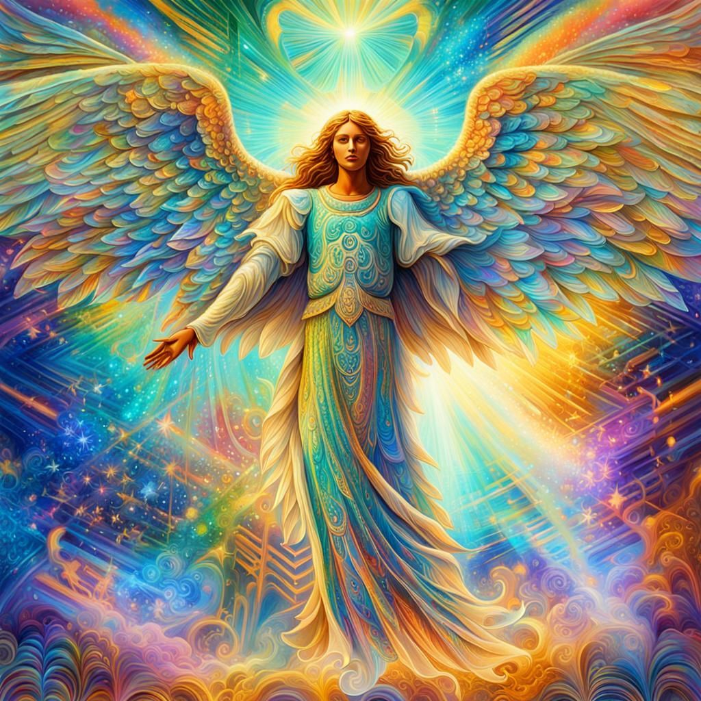 Astral Angel with Iridescent Wings in Visionary Art