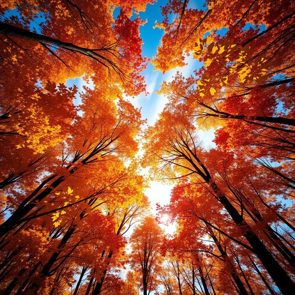Towering Autumn Trees in Warm Sunlight