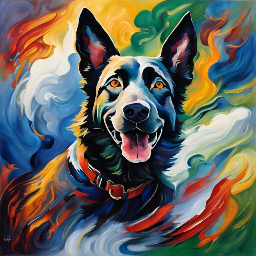 Dutch Shepherd in a Smoking Atmosphere, in a Vibrant Gouache...