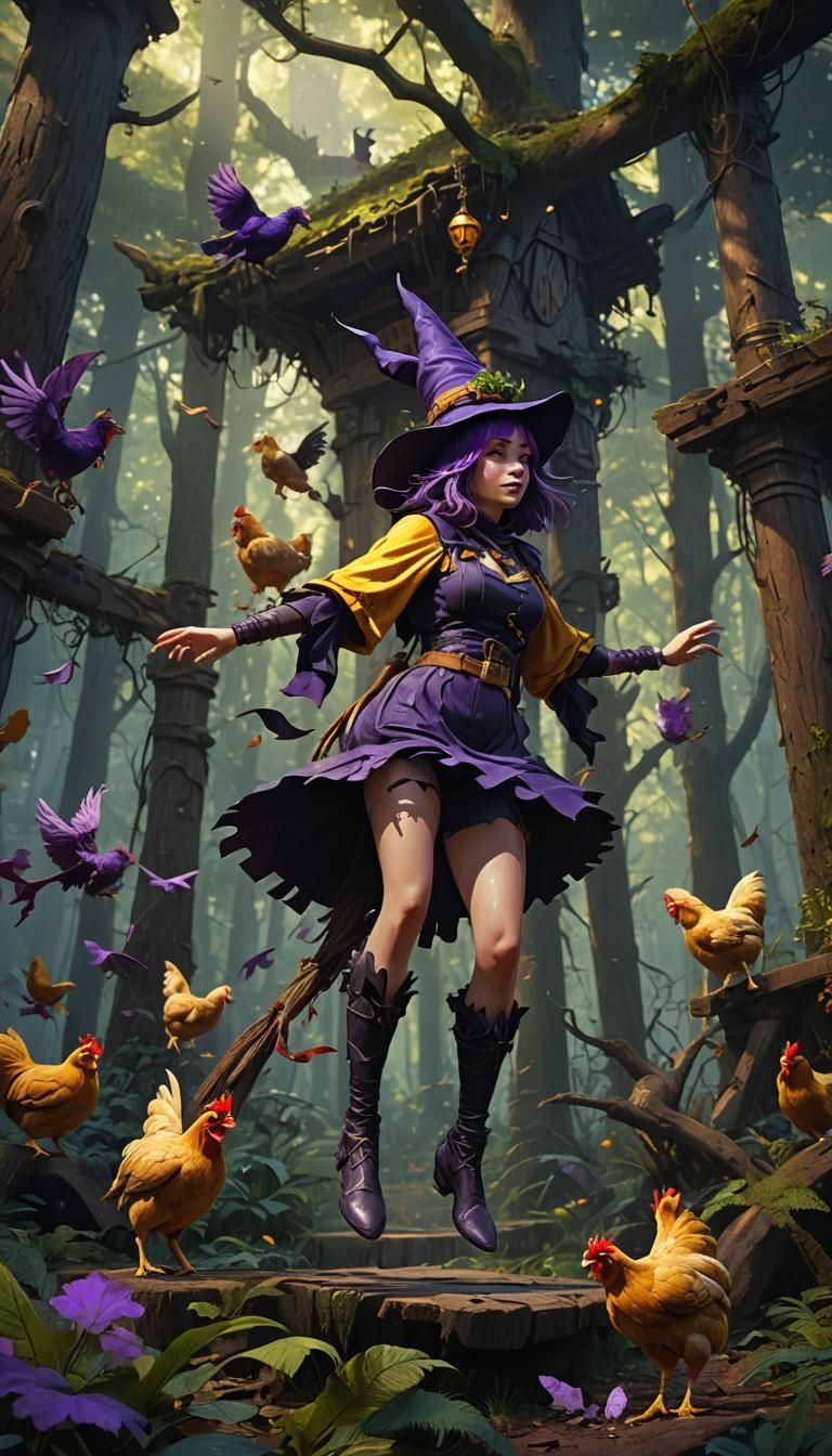 Dancing Witch Hut in Dark Fantasy Forest