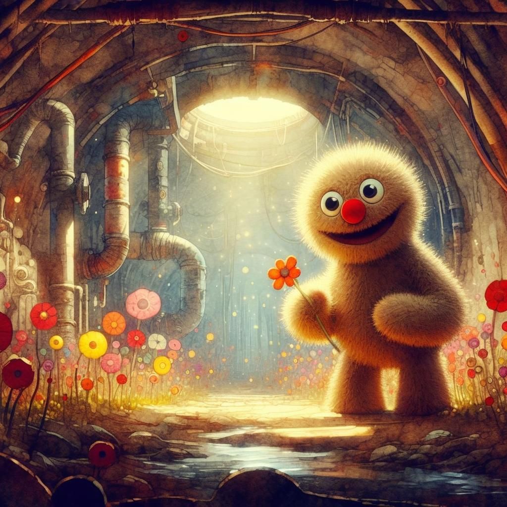 Cute Sewer Monster in Wet-on-Wet Watercolor