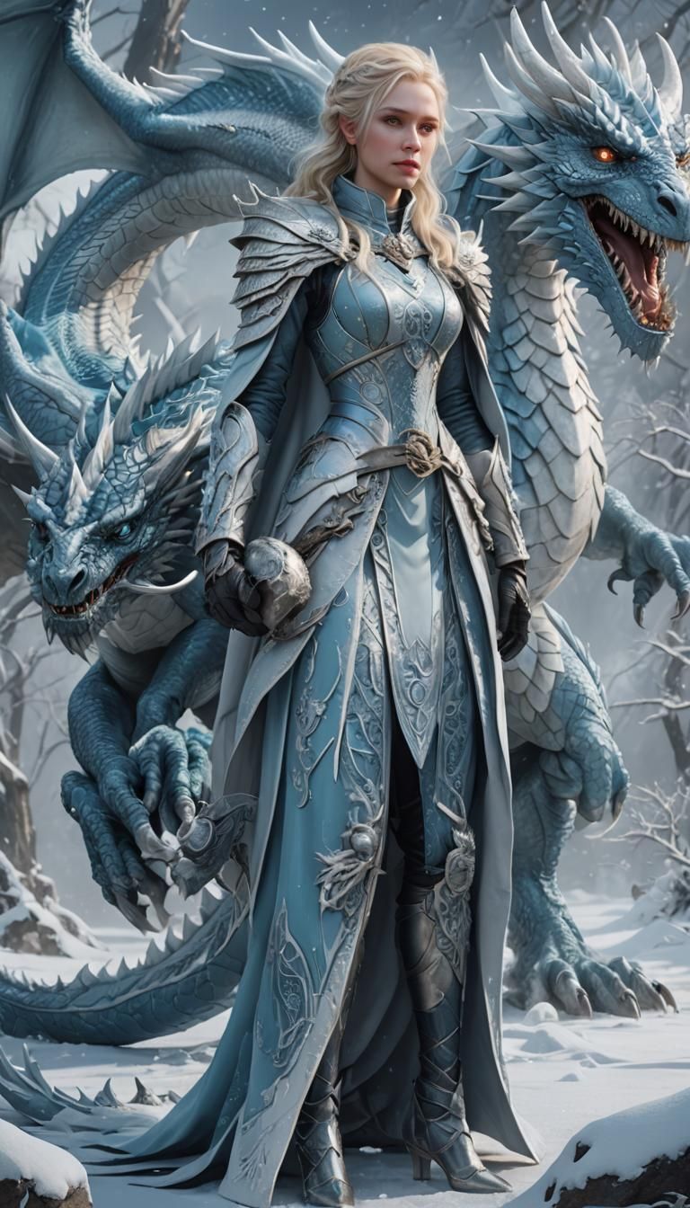 Winter Woman and Dragon Fantasy Concept Art