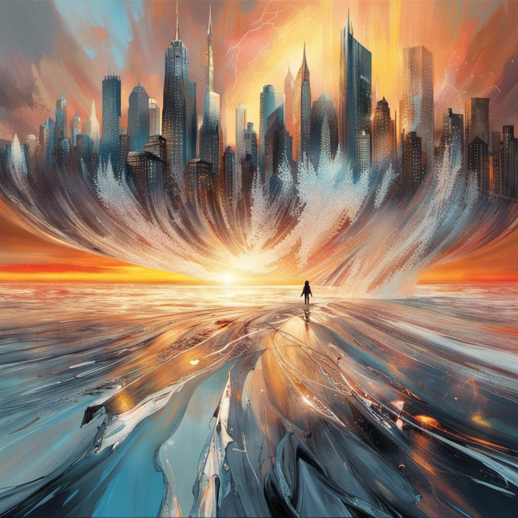 Crystal Wave Reflecting Steampunk Sunset