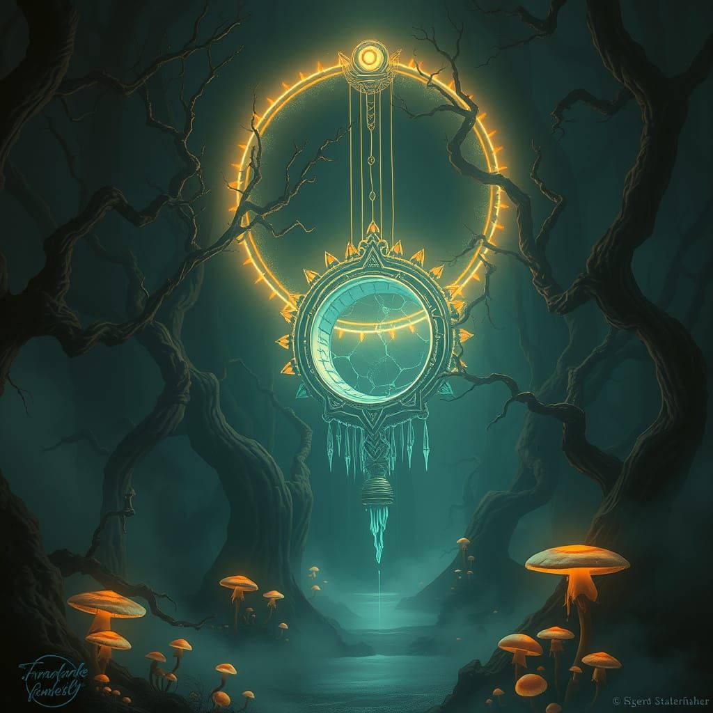 Dreamlike Portal in a Dark, Misty Forest