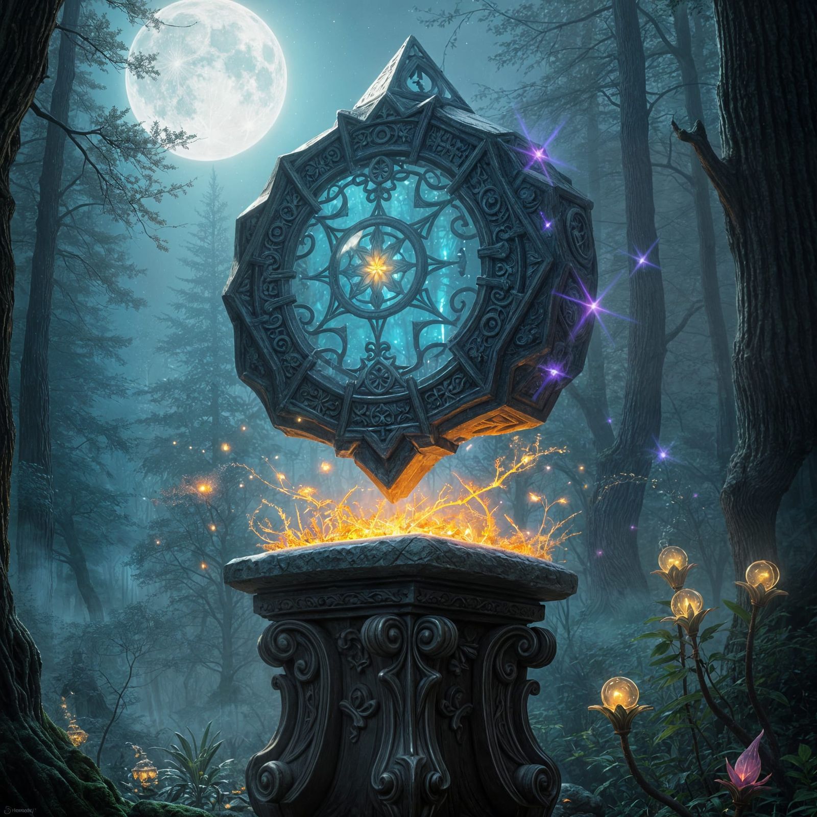 Ethereal Artifact Glows in Moonlit Glade