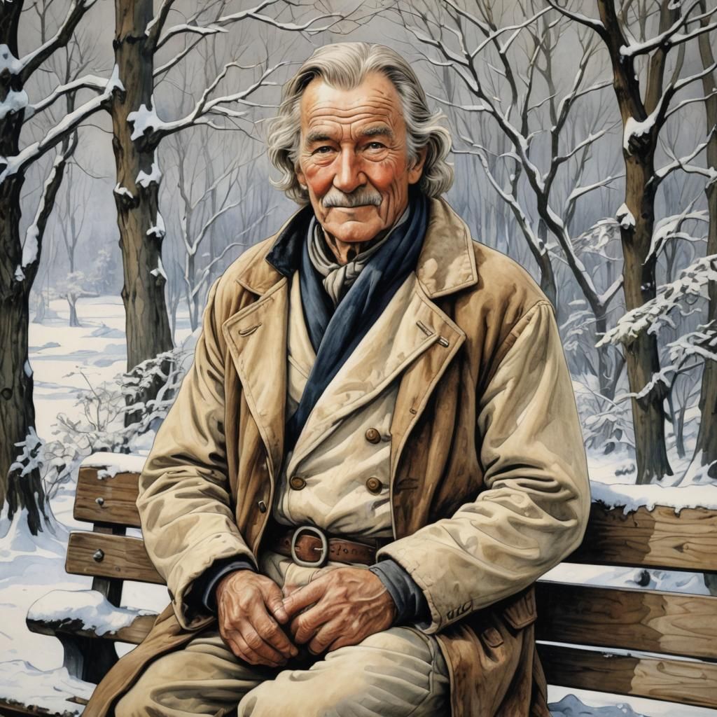 Old Norwegian Prince Portrait in Winter Landscape