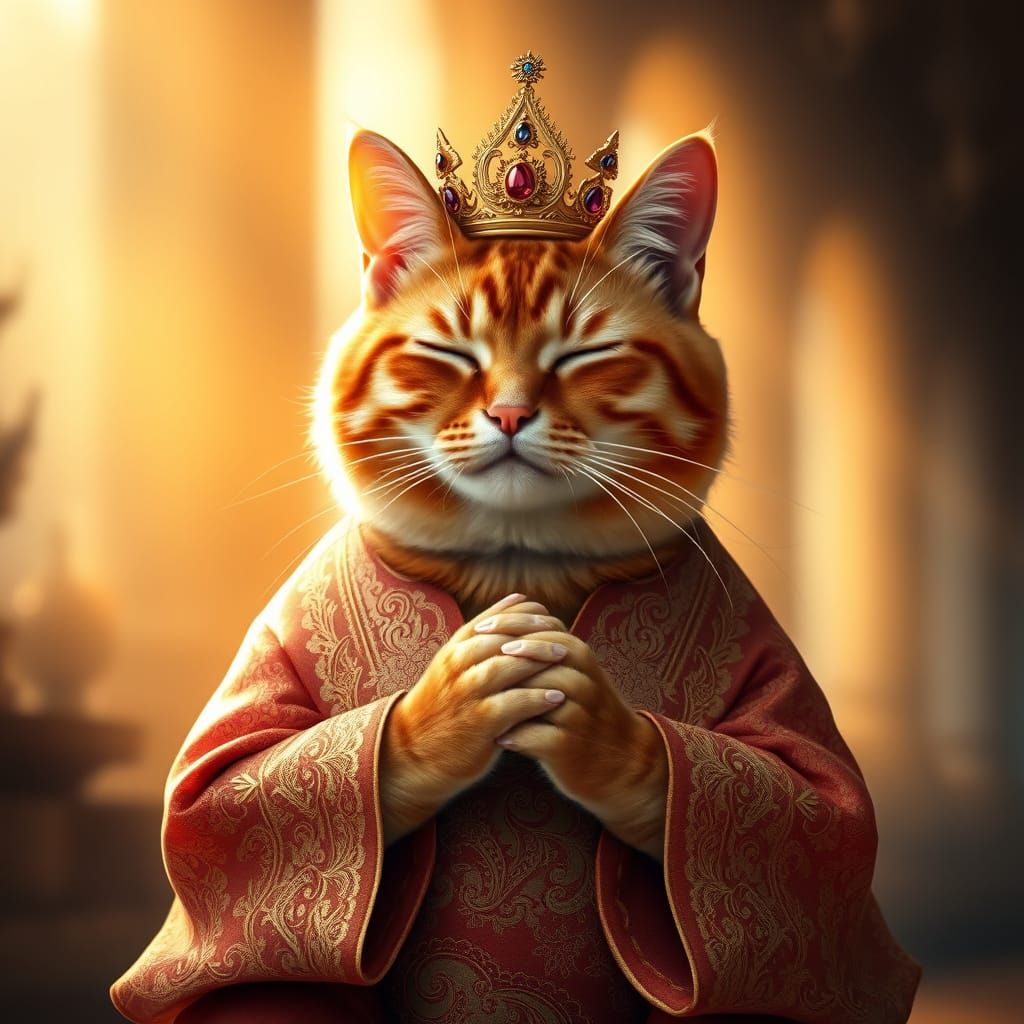 Regal Orange Tabby Cat in Contemplative Thai Garb