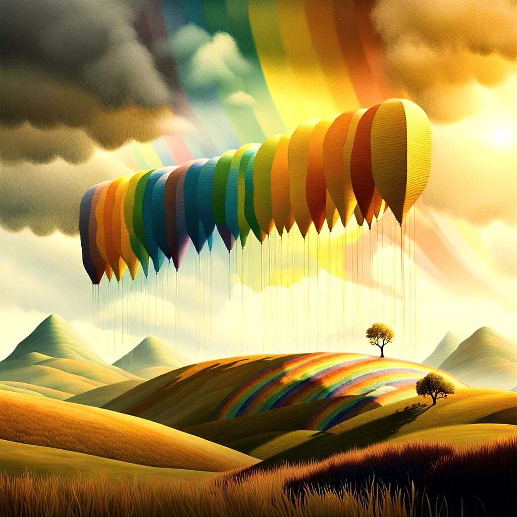 Surreal Dreamlike Landscape with Rainbows