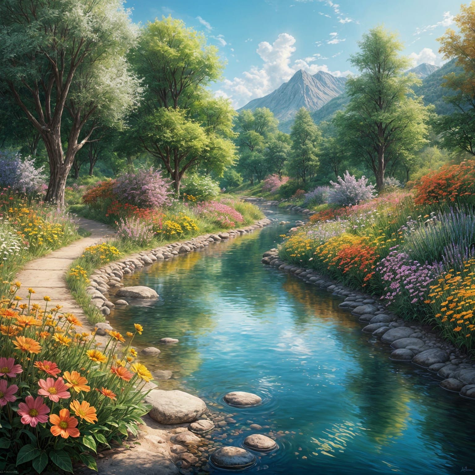 A beautiful scene of flower and fauna enjoy a peaceful summe...