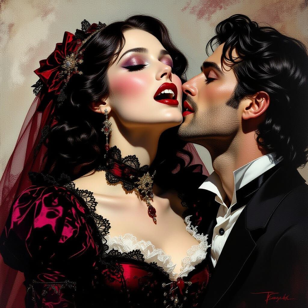 Vampire Woman in Victorian Gown, Dramatic Lighting