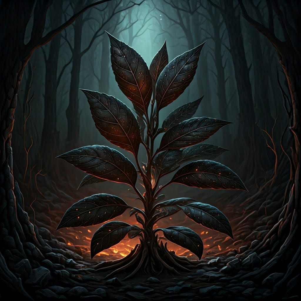 EmberShade: Dark Magical Herb in Fantasy Style