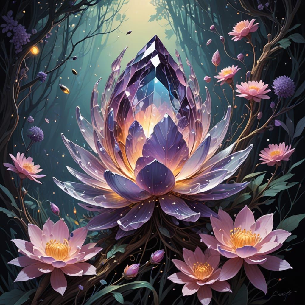 Surreal Amethyst Crystal Scene in Vibrant, Dreamy Digital Ar...